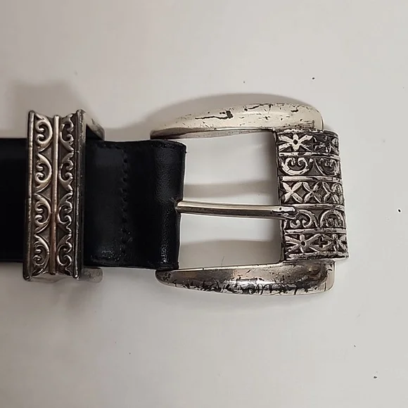 Brighton Museum Collection Black & Silver Unisex Sz L Leather Belt - Picture 5 of 8